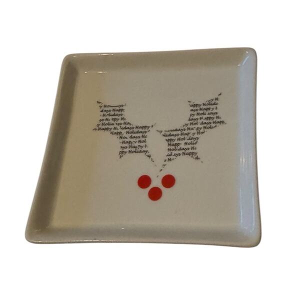 BIA Holiday Plates Set of 3 Square Happy Holidays Word Art Christmas Appetizer - Picture 2 of 8